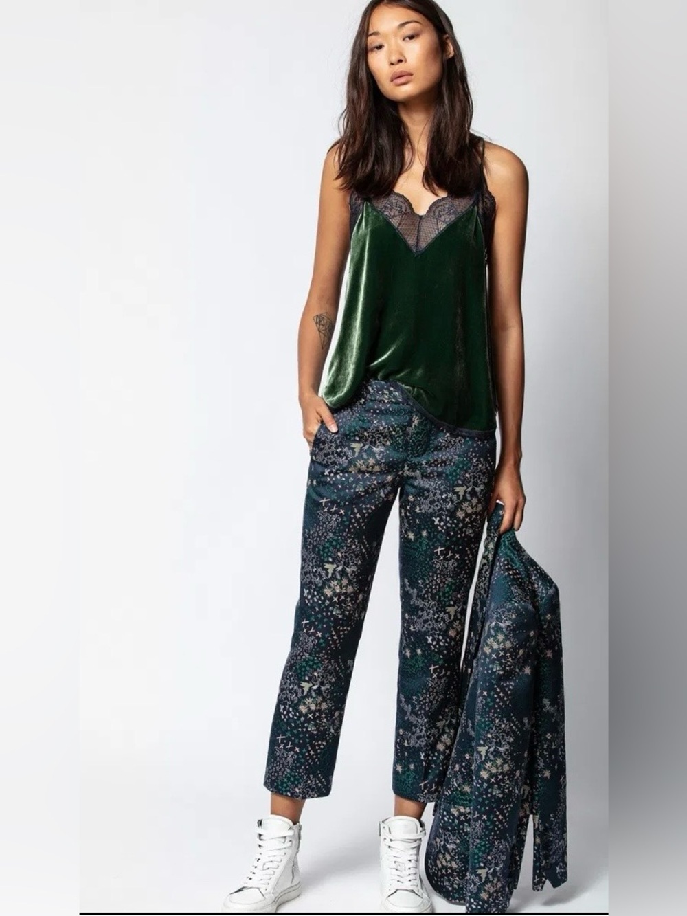 Zadig & Voltaire Posh Jac Glam Suit Pants 36 Navy Metallic Jacquard Tailored NWT
